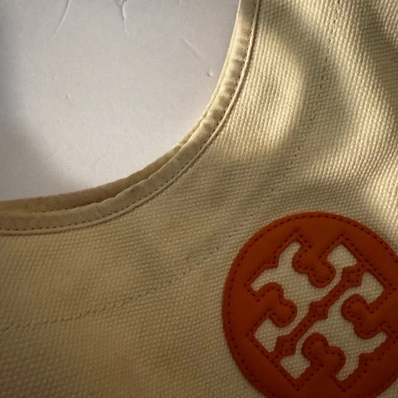 Tory Burch Beach Pool Bag Cream Canvas and Orange Leather - Picture 5 of 5